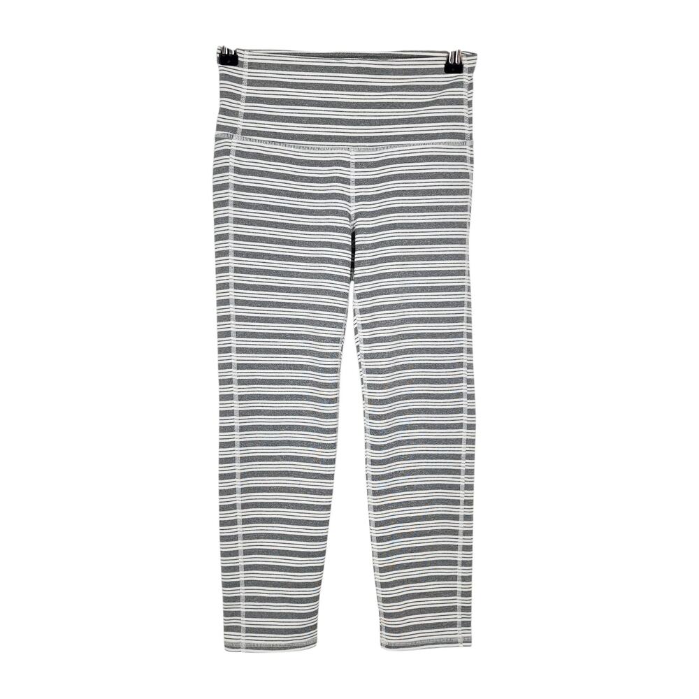 Athleta Gray & White Stripe Chaturanga Mid Rise UPF Capri Yoga Leggings Size XS